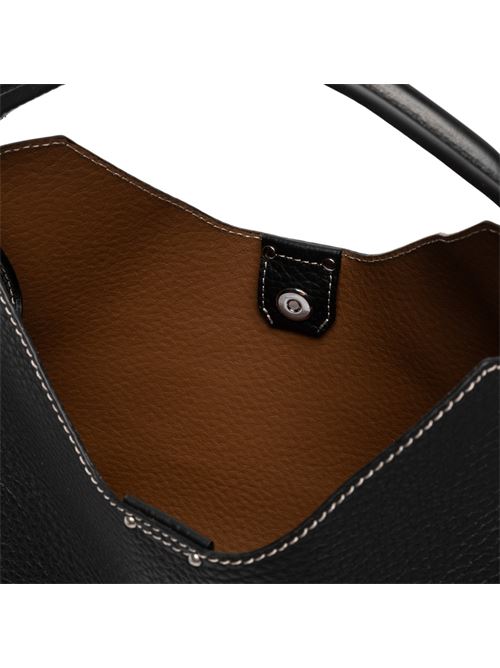 Borsa da donna in pelle martellata a spalla/tracolla con tracolla removibile, colore nero/castoro GIANNI CHIARINI | 10566RNGDBLNASPM12565